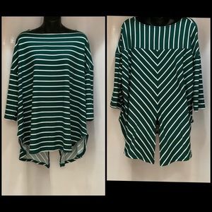 Emerald Tunic Women’s 2X Stripes High Low Green White